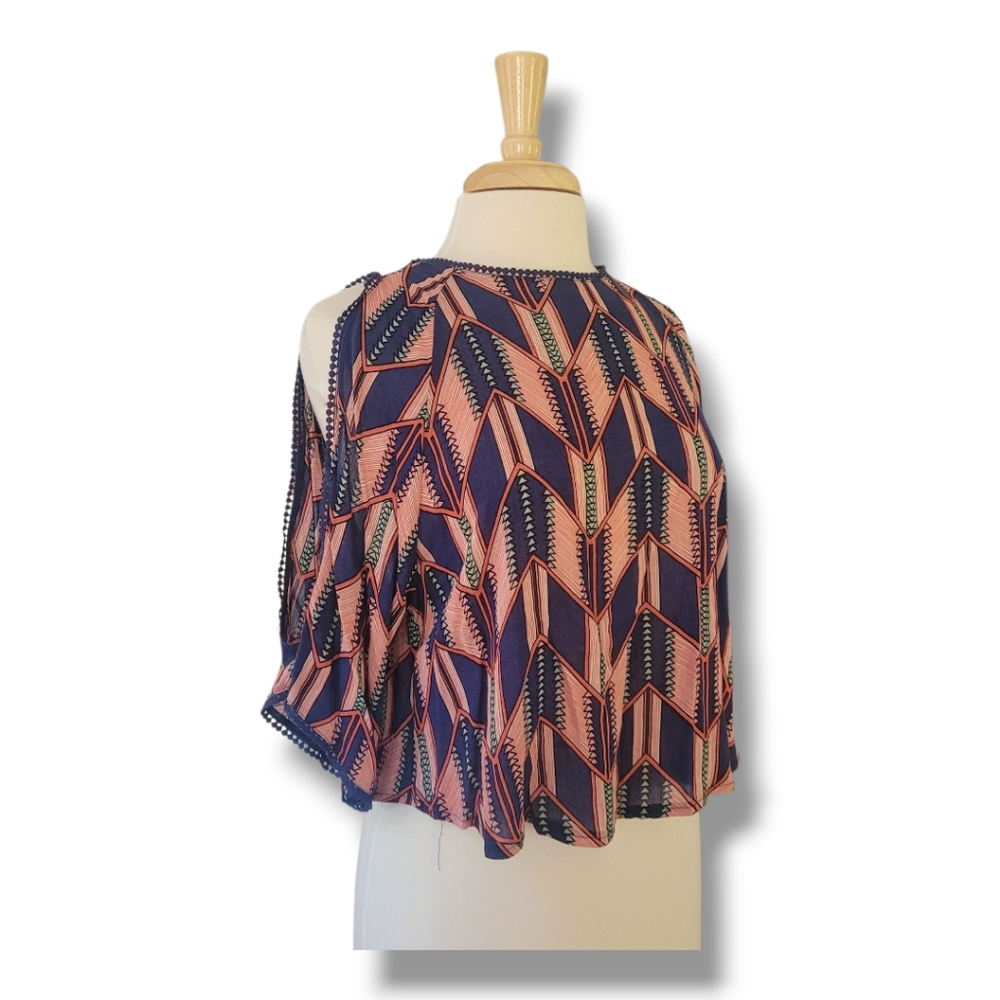 Elodie Cold Shoulder, Open Back, Round Neck Top. Size Small